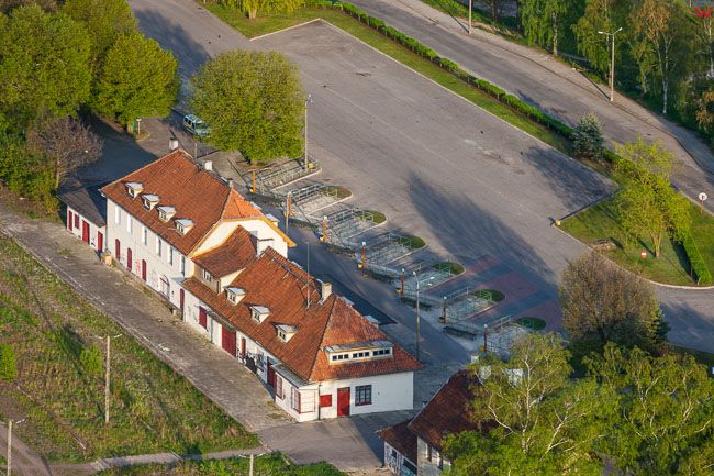 Lidzbark Warminski, budynek PKP/PKS. EU, PL, Warm-Maz. Lotnicze